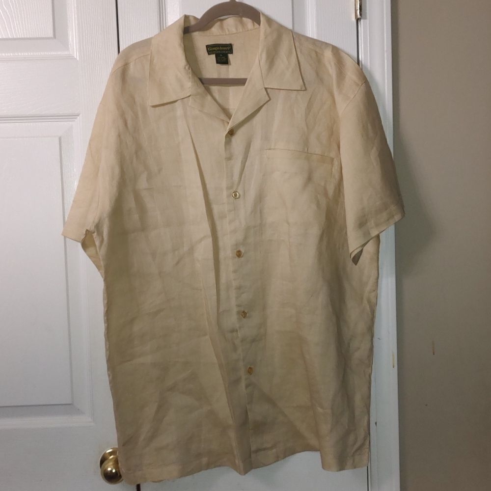 Giorgio Inserti beige linen button down casual dress shirt Sz 36 NWOT